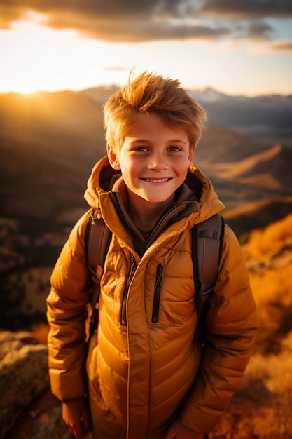 Portrait of young boy on a hike