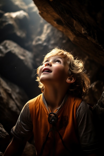 Free photo portrait of young boy on a hike