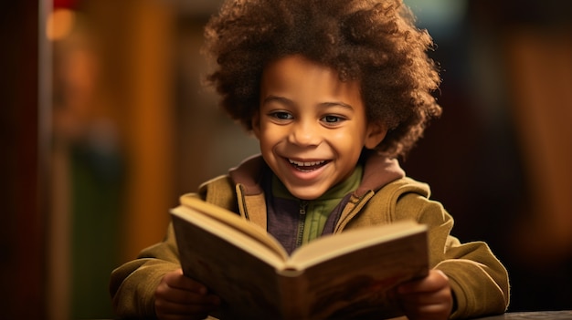 Portrait of young boy reading book