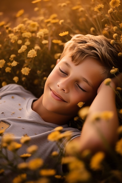 Portrait of young boy resting