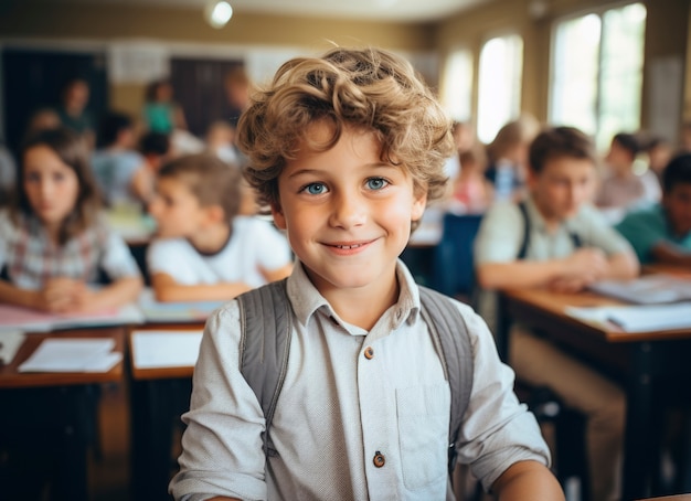 Free photo portrait of young boy student attending school