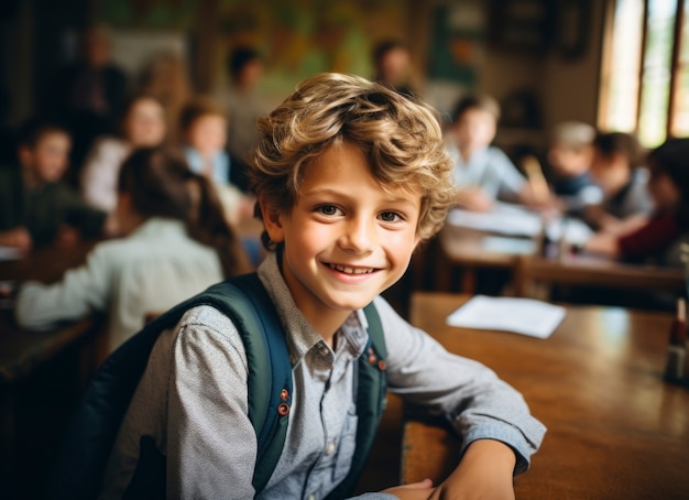 Portrait of young boy student attending school