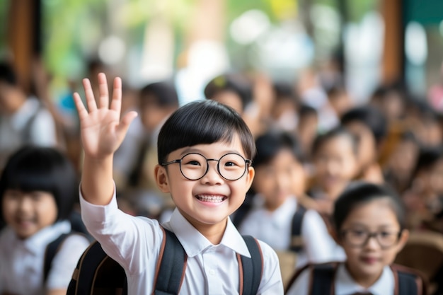 Free photo portrait of young boy student attending school