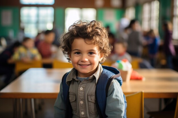 Portrait of young boy student attending school