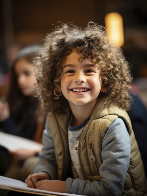 Portrait of young boy student attending school