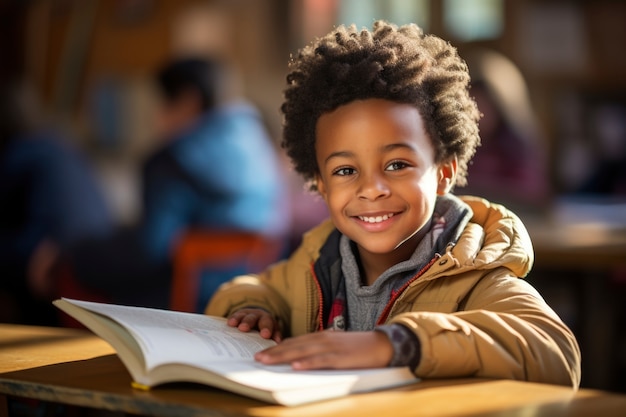 Free photo portrait of young boy student attending school