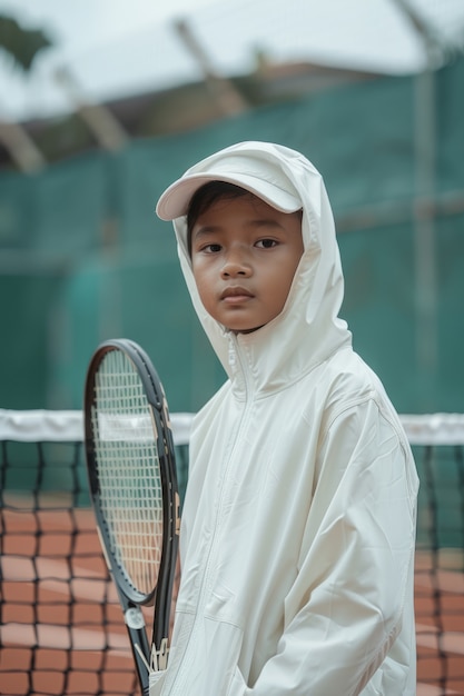 Free photo portrait of young boy tennis player