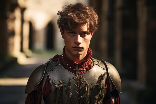 Portrait of young boy warrior during medieval times