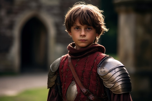 Portrait of young boy warrior during medieval times