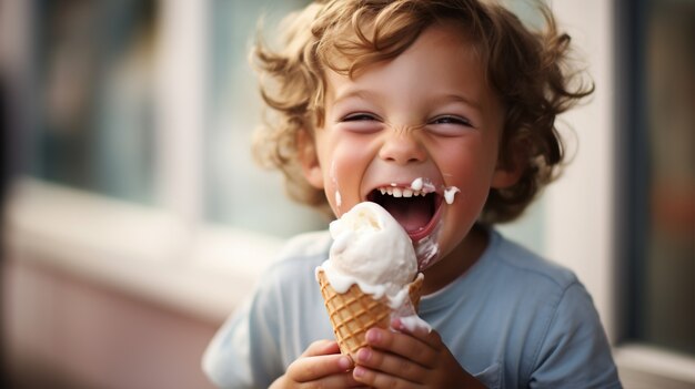 Portrait of young boy with ice cream