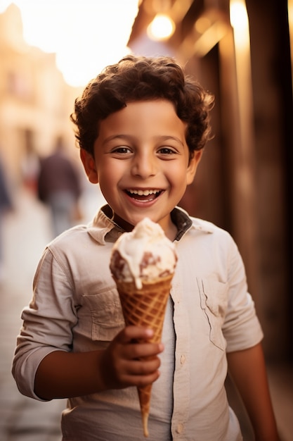 아이스크림을 든 어린 소년의 초상화