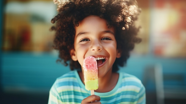 Portrait of young boy with ice lolly