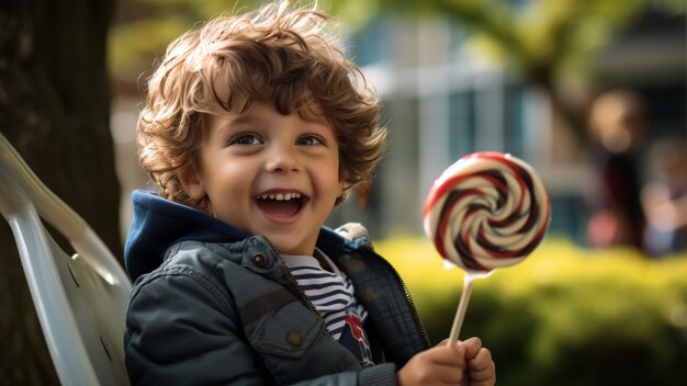 Portrait of young boy with lollipop