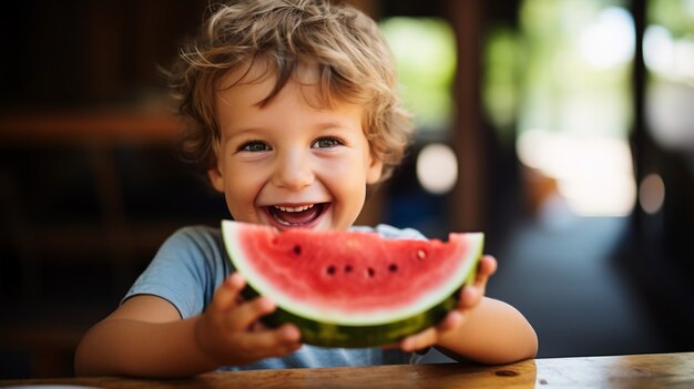 Portrait of young boy with watermelon