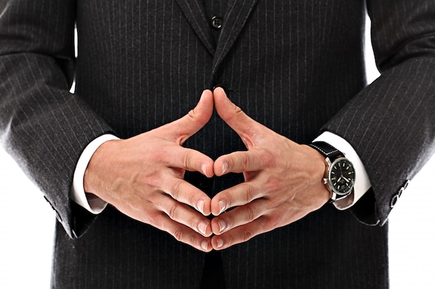 portrait of young businessman, hands close up