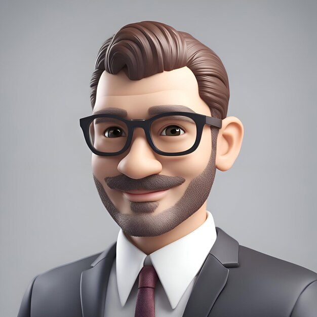 ひげとメガネをかぶった若いビジネスマンの肖像画 3Dレンダリング