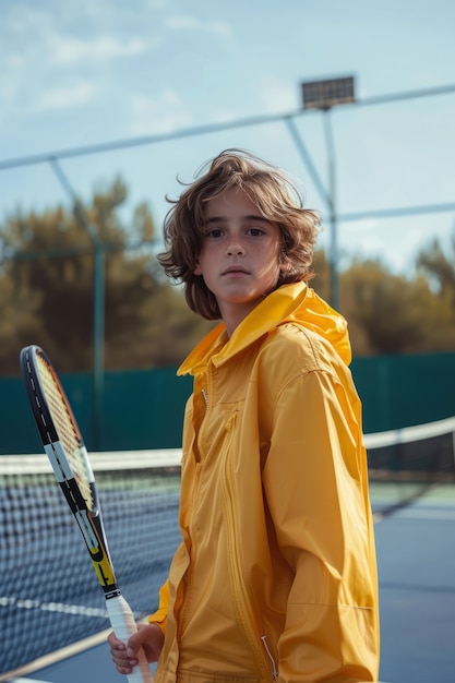 Free photo portrait of young child tennis player