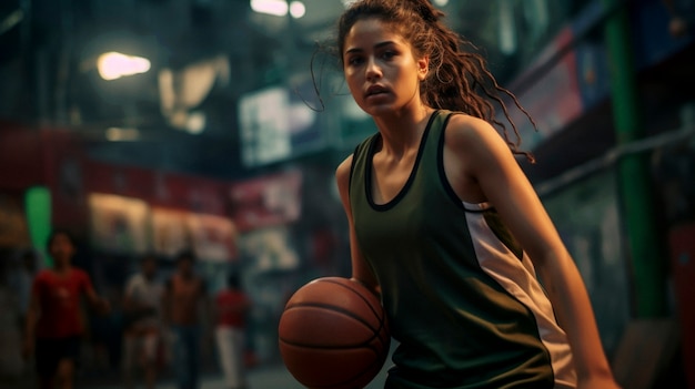 Foto gratuita ritratto di una giovane giocatrice di basket