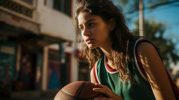 Foto gratuita ritratto di una giovane giocatrice di basket