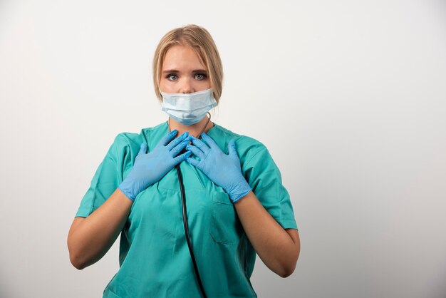 Portrait of young female doctor wearing protective mask.