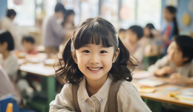 Portrait of young girl student attending school
