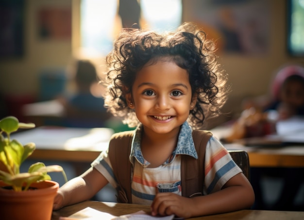 Portrait of young girl student attending school