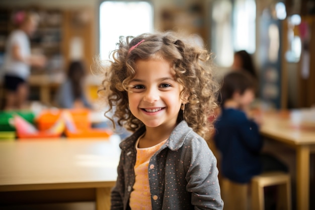 Portrait of young girl student attending school