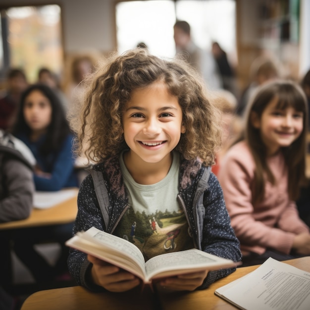 Portrait of young girl student attending school