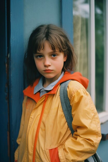 Portrait of young girl student in school