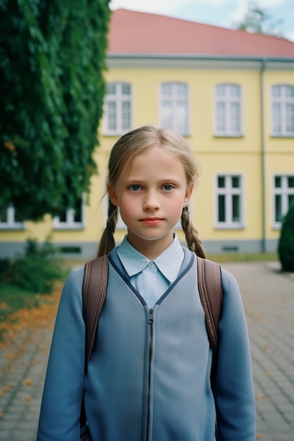 Portrait of young girl student in school