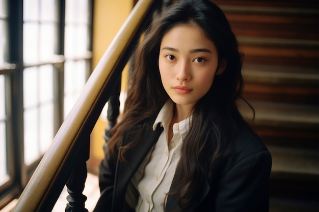 Free photo portrait of young girl student in school