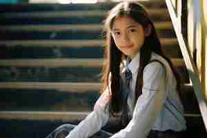 Free photo portrait of young girl student in school