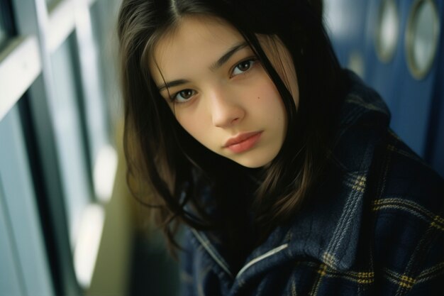 Portrait of young girl student in school