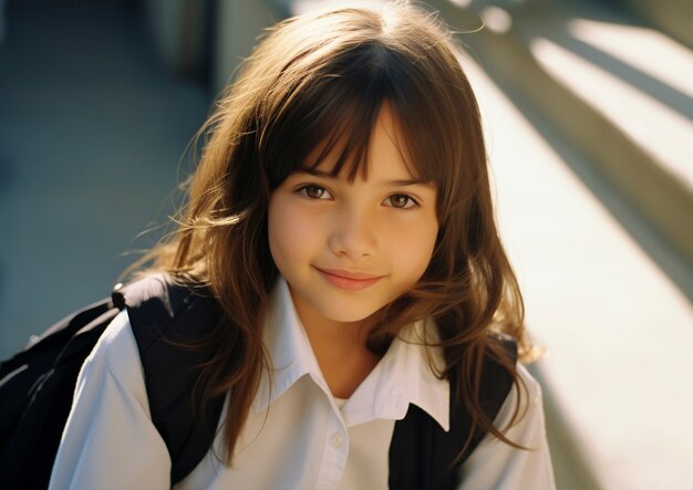 portrait of young girl student in school