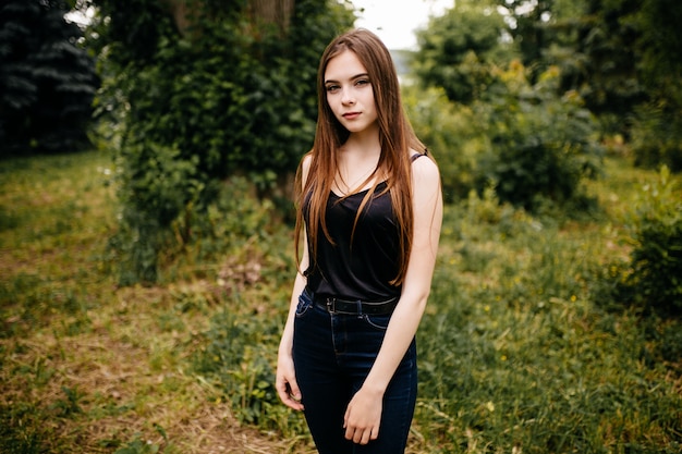 portrait of young girl walking and having fun