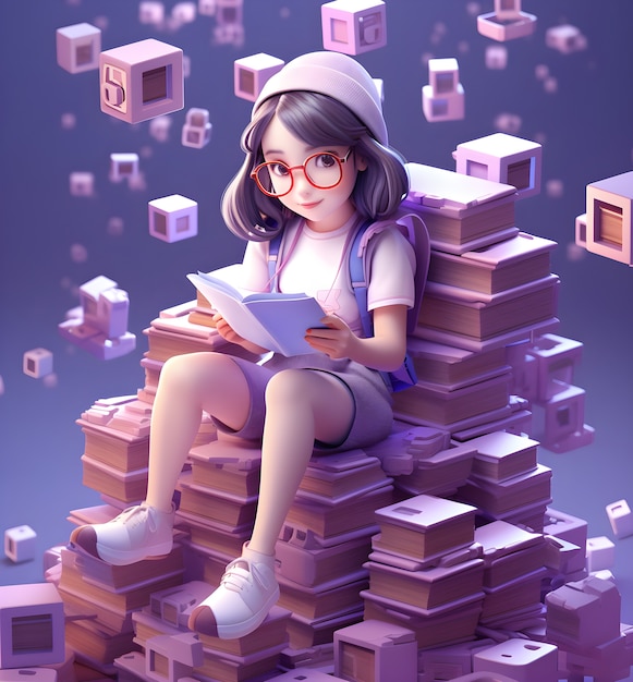 Free photo portrait of young girl with books for education day