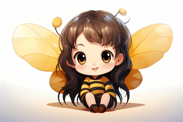 귀여운 벌 의상을 입은 어린 소녀의 초상화