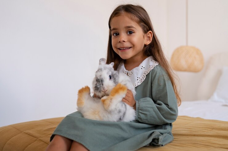 Free Photo portrait of young girl with her pet rabbit