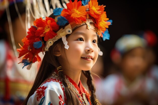 Portrait of young girl with traditional asian clothing