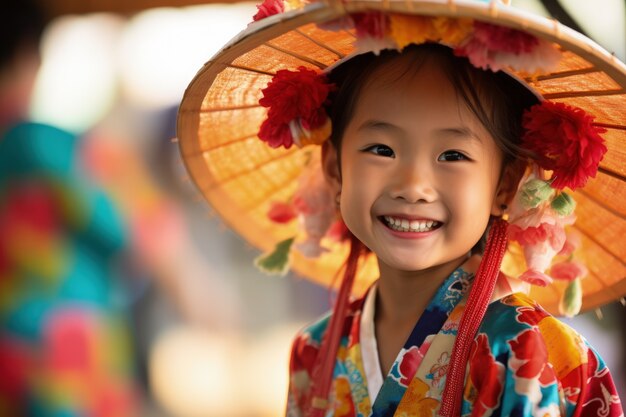 Portrait of young girl with traditional asian clothing