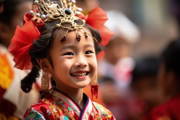 Portrait of young girl with traditional asian clothing