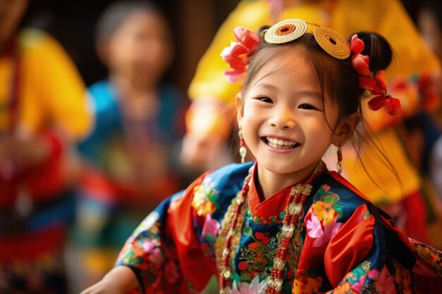 Portrait of young girl with traditional asian clothing