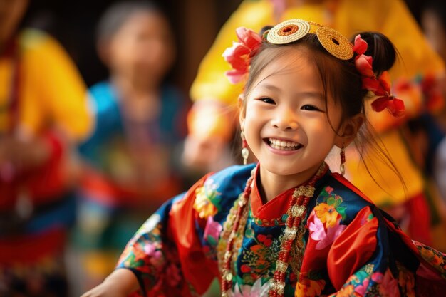 伝統的なアジア服を着た若い女の子の肖像画