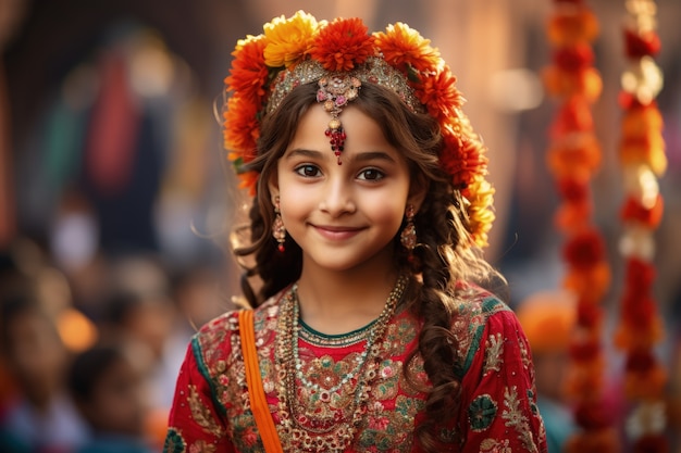 Portrait of young girl with traditional asian clothing