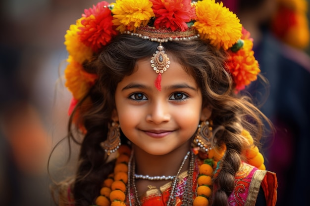 Free photo portrait of young girl with traditional asian clothing