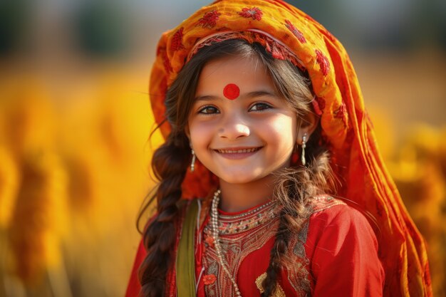 Free photo portrait of young girl with traditional asian clothing