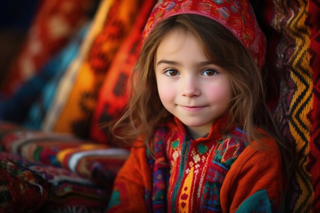 Portrait of young girl with traditional asian clothing