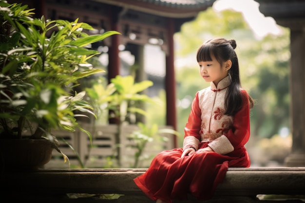 Free photo portrait of young girl with traditional clothing