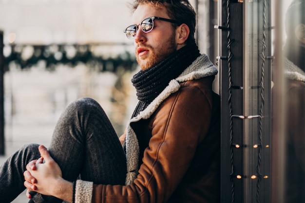 Portrait of a young handsome bearded man