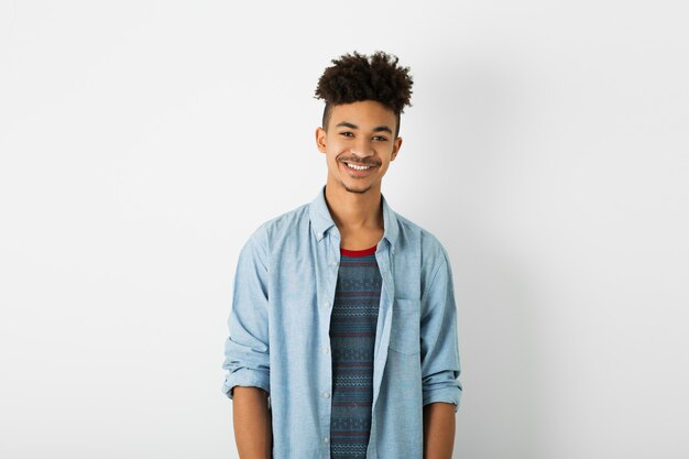 Portrait of young handsome black man on white